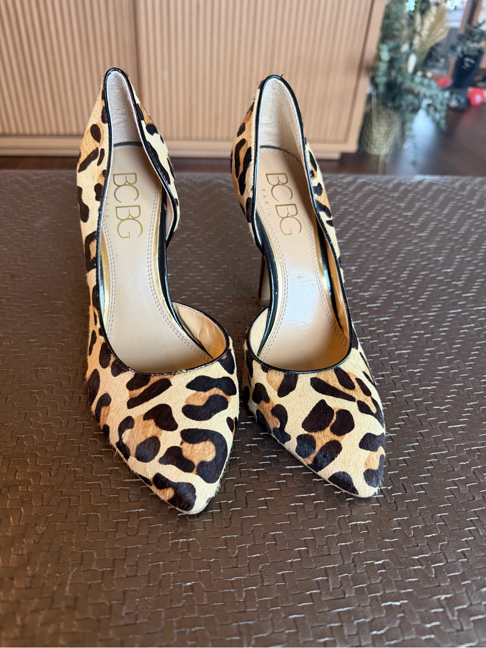 BCBG Leopard-Print Pointed-Toe Pumps in Tan and Black